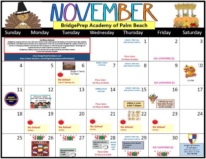 November 2018 School Activities Calendar! - News and Announcements ...